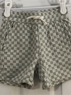 Rylee + Cru Baby Boy Sage and Cream Checkered Shorts Waist String & Pockets